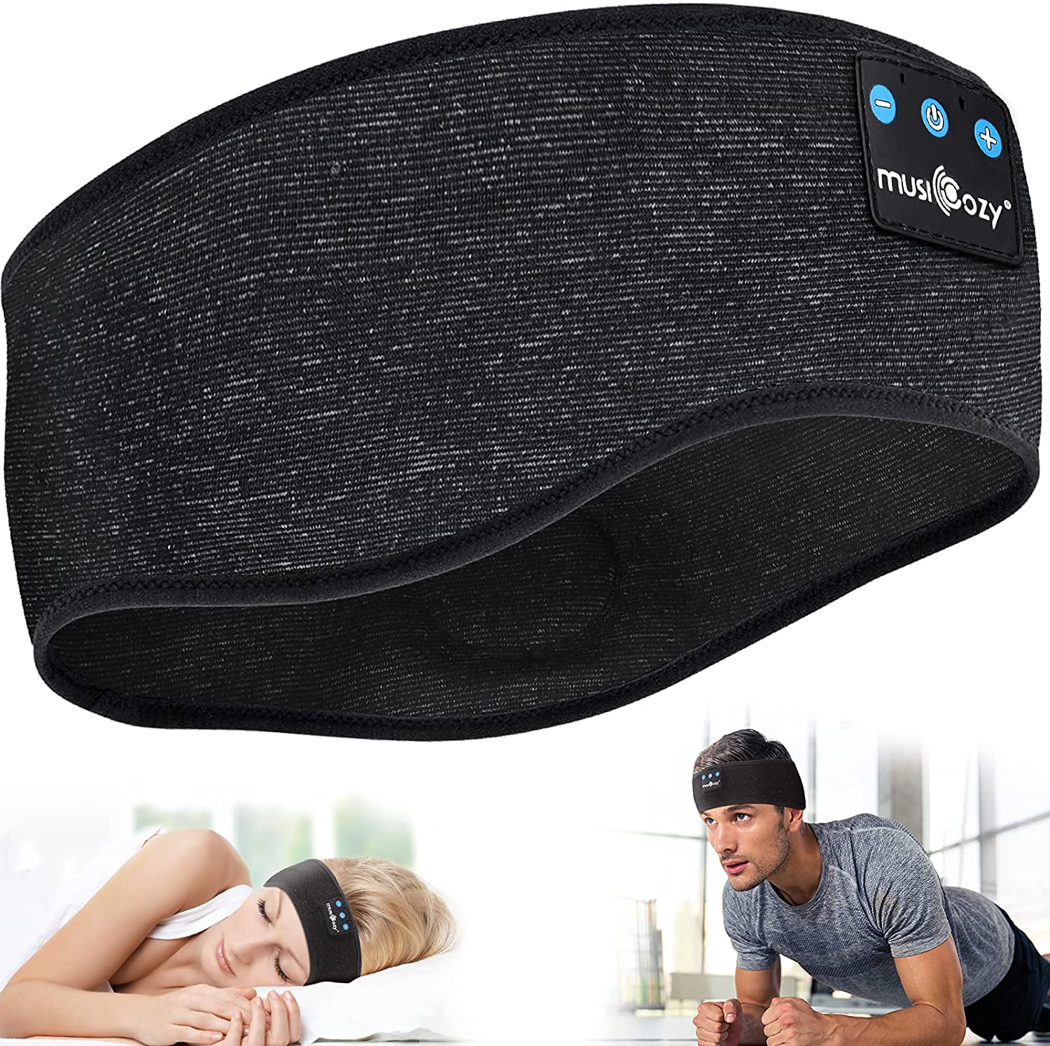 Bluetooth Headband Sleep Headphones, Wireless Music Sport Headbands Headsets Sleeping Headphone for Men,Women with Thin and Cool Fabric & Adjustable Earphones for Running, Yoga (BLACK