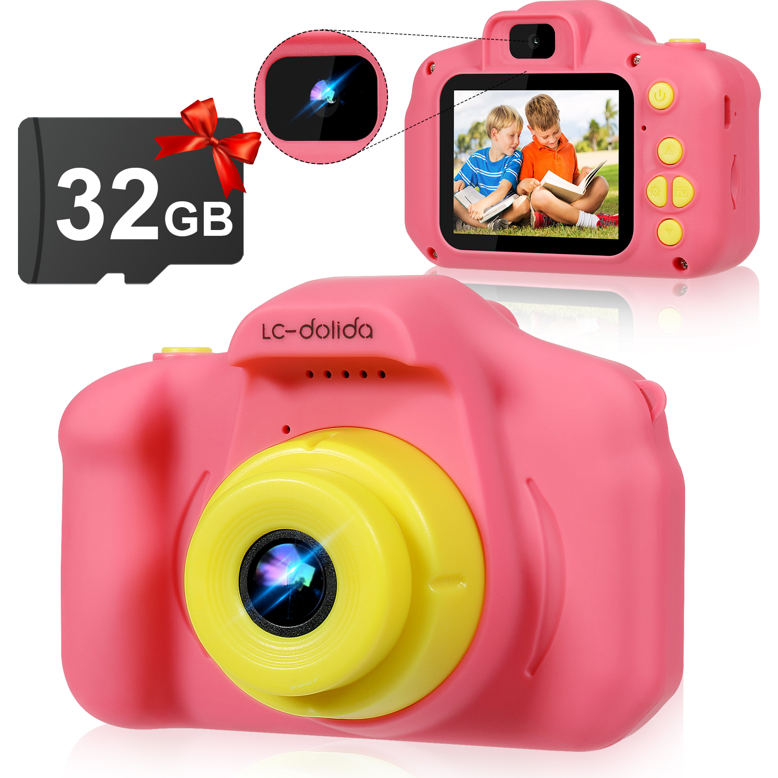 LC-dolida Kids Camera for Girls Boys- Selfie Camera HD 1080P Video for Kid Age 5 6 7 8 9 Year Old Children Toddler Toy Rechargeable Birthday Presents Gifts Ideas 32G SD Card (Pink)