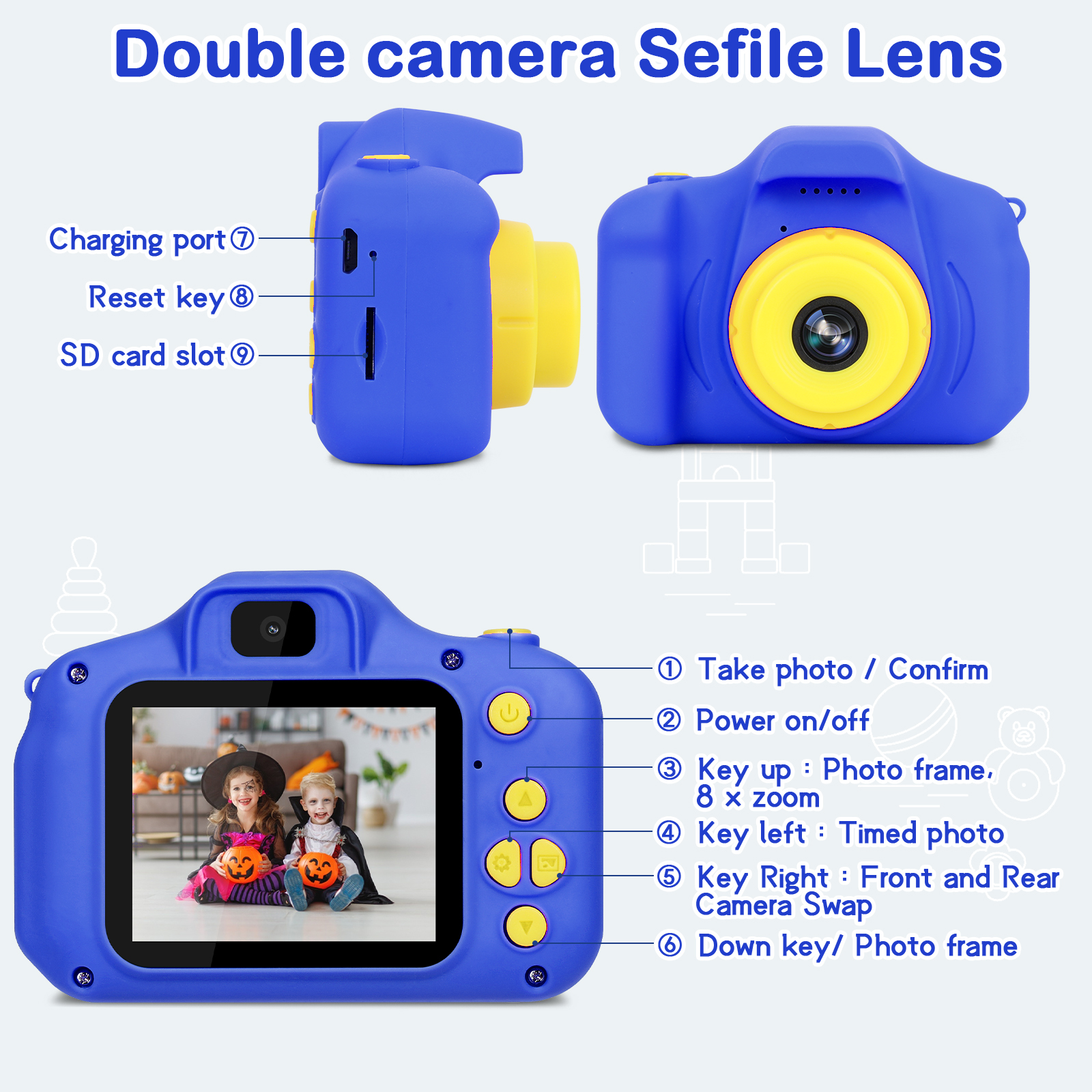 LC-dolida Kids Camera for Boys Girls - 32G Toddler Selfie Camera 850mAH Video Camera for Kids Children Toy Rechargeable Birthday Presents Gifts Ideas (Blue)