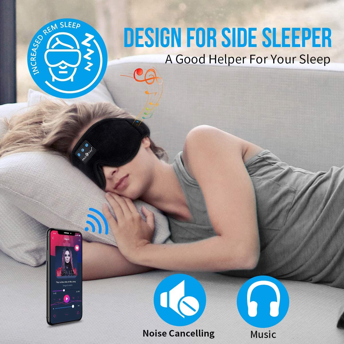 MUSICOZY Sleep Headphones,3D Sleep Mask Bluetooth 5.0 Wireless Sleeping Headphones Built-in HD Ultra Soft Thin Speakers Microphones