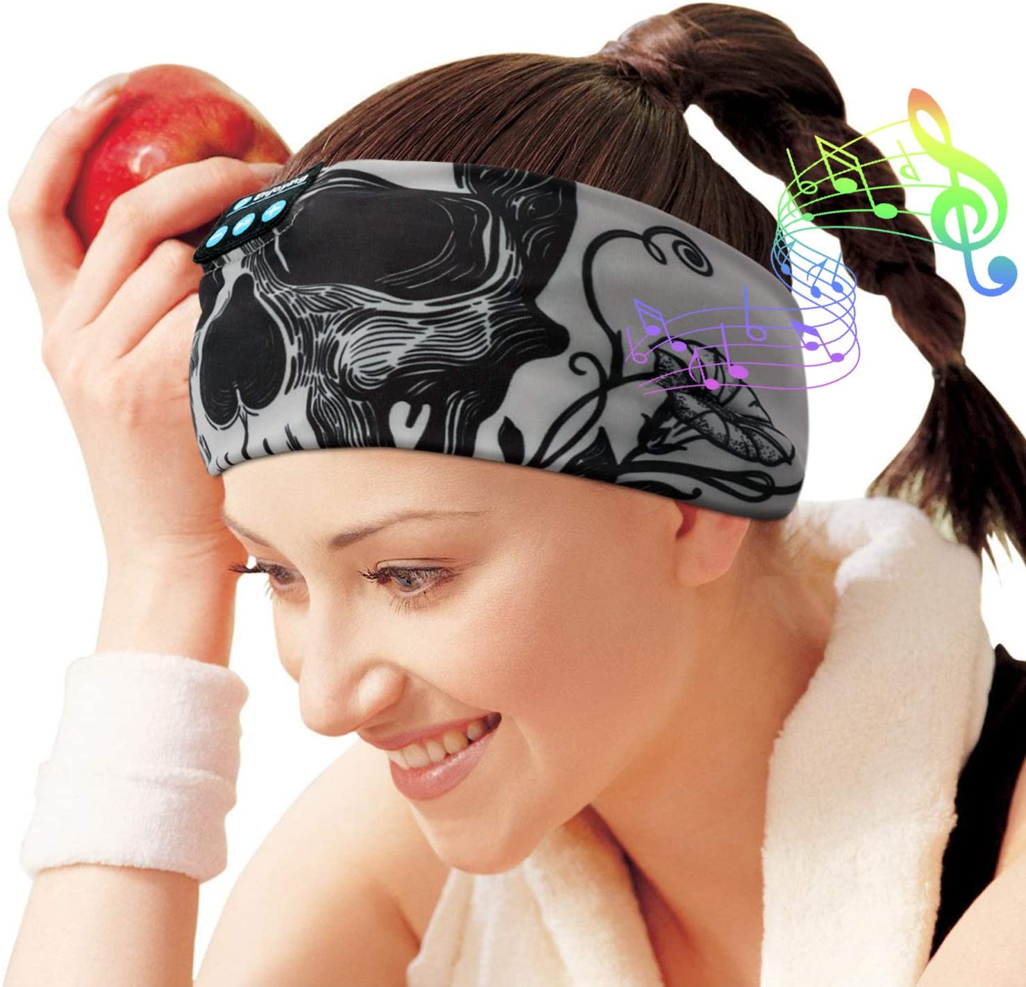 Sleep Headphones Bluetooth Headband, Wireless Sleeping Headphones Music Sport Headbands, Long Time Play Sleeping Headsets Built-in Thin Speakers, Skulls Design for Sleeping Running YOG