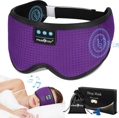MUSICOZY Bluetooth 5.4 Sleep Headphones Eye Mask, Breathable Sleeping Headband Headphones with Wireless Earbuds Earphones for Side Sleepers Mom Women Cool Tech Unique Gifts Gadget