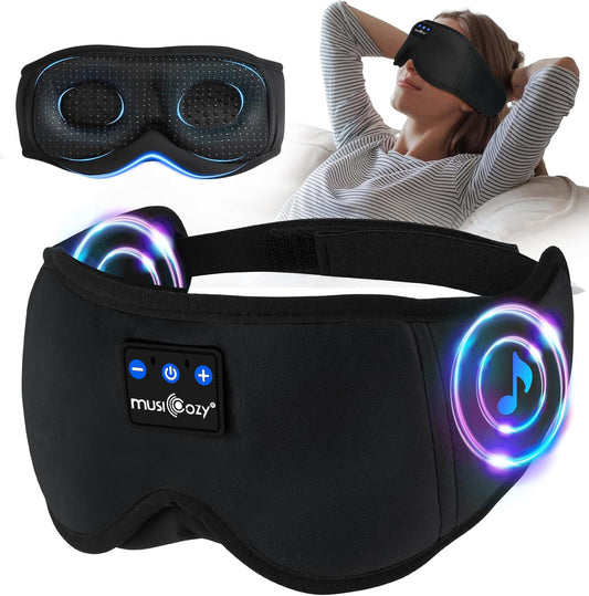 MUSICOZY Bluetooth 5.4 Sleep Headphones Mask – Noise-Cancelling Eye Mask with Ultra-Thin Stereo Speakers, Adjustable Ergonomic Design, for Side Sleepers, Travel, Office, Yoga, Gifts, Stress Relief