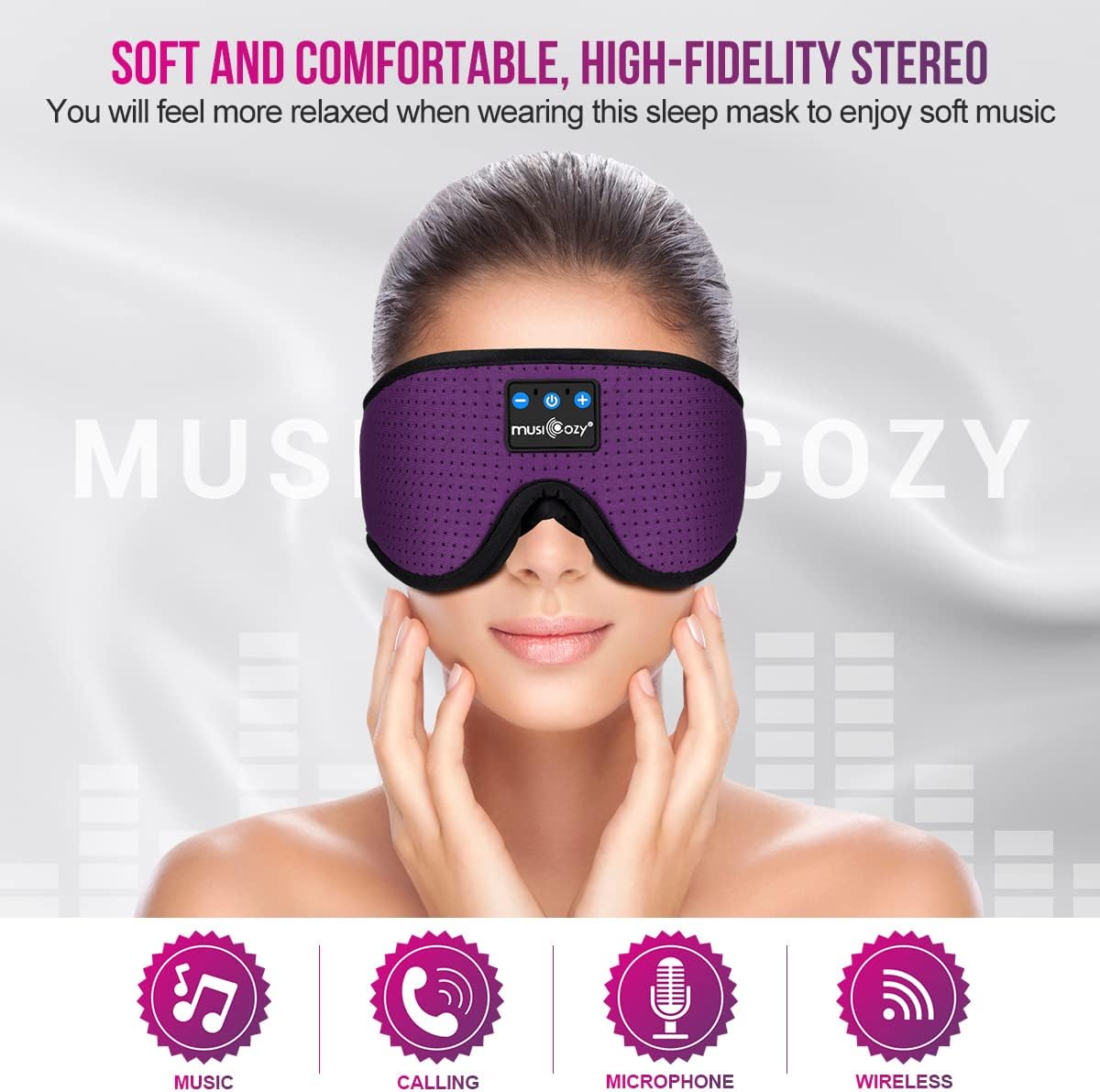 MUSICOZY 3D Bluetooth 5.4 Sleep Headphones, Breathable Wireless Music Eye Mask, Sleeping Headphones with Headband for Side Sleepers, Women, Men, Air Travel, Unique Tech Gifts