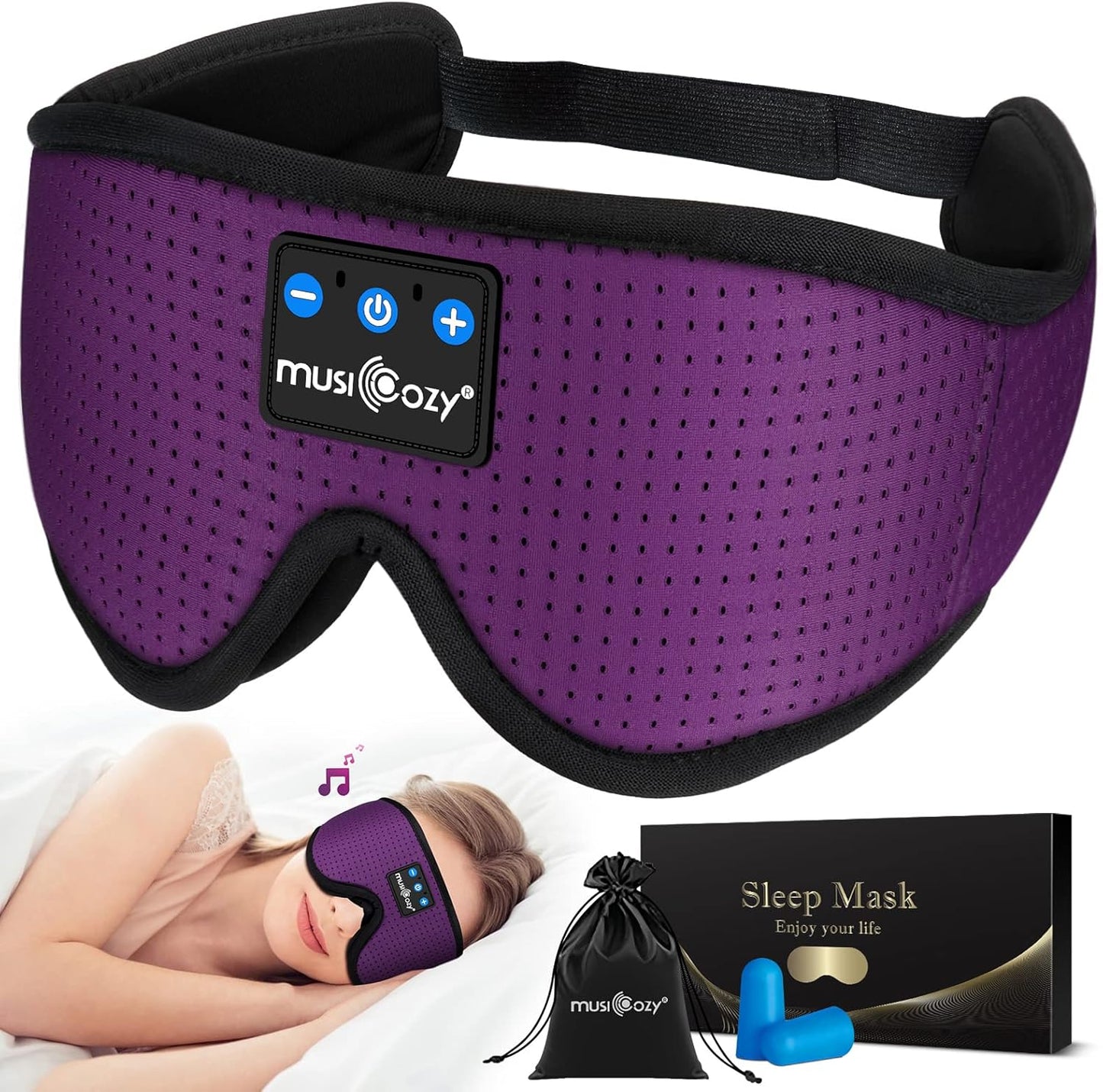 MUSICOZY Sleep Headphones 3D Bluetooth 5.4 Headband Sleep Mask, Wireless Sleeping Headphones Music Earbuds Eye Mask for Side Sleepers Travel with Speakers Cool Gadgets Gifts