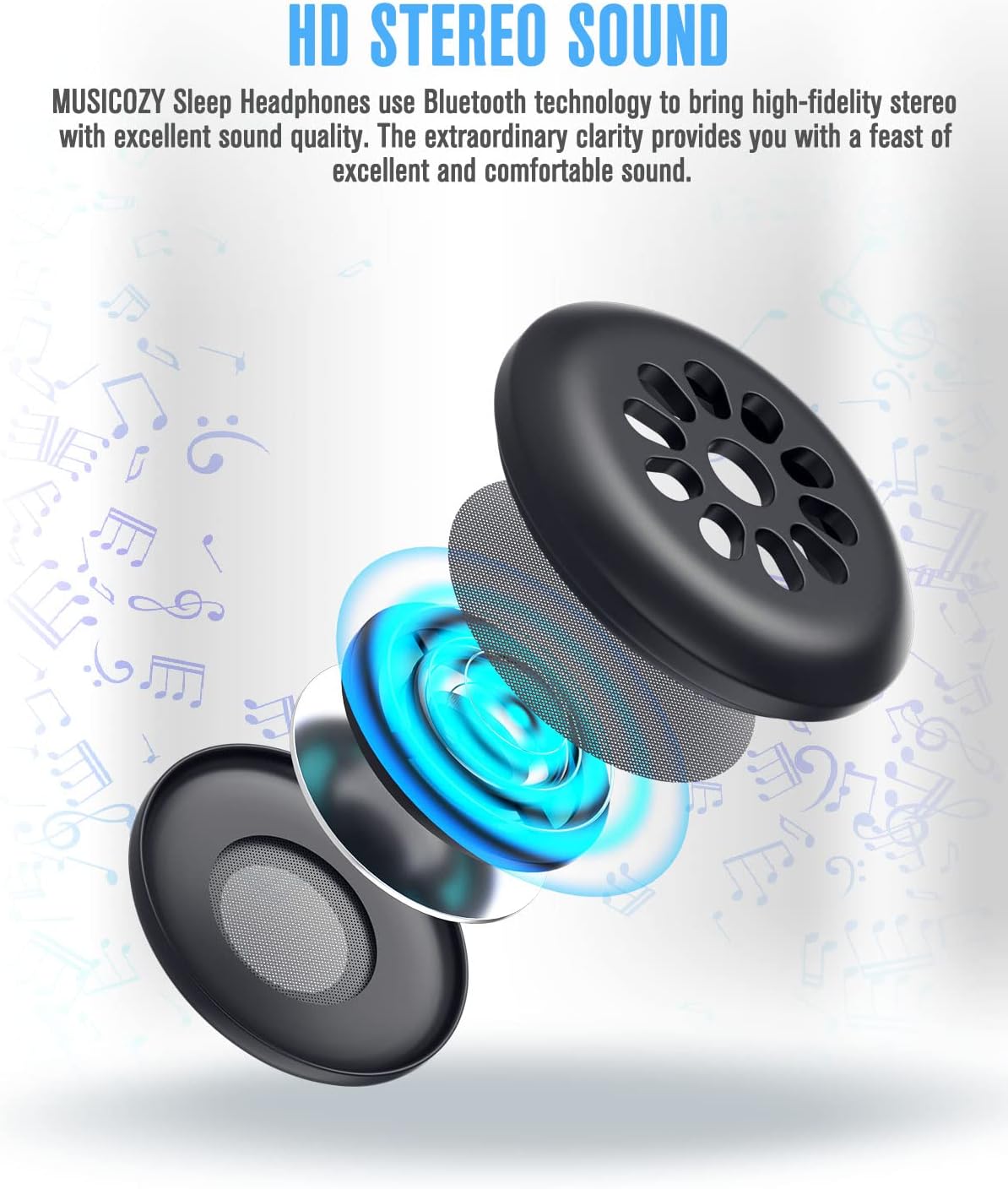 MUSICOZY Bluetooth 5.4 Module & Speakers for Sleep Headphones Eye Mask & Bluetooth Headband with Charging Cable