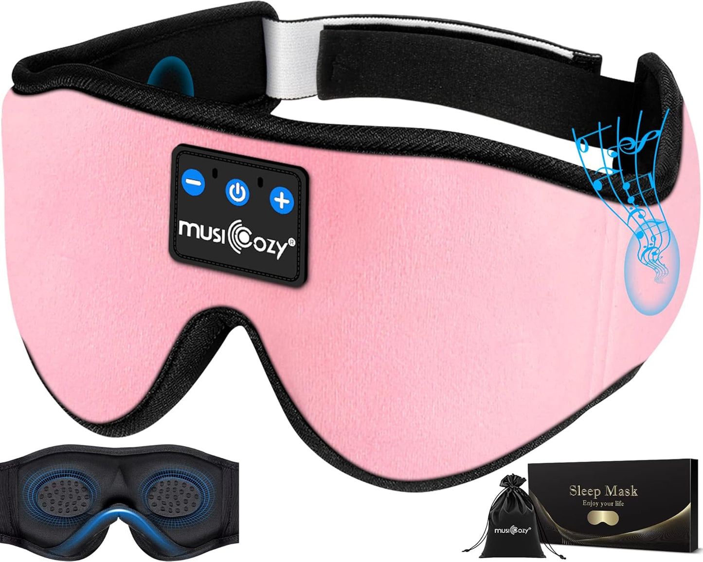MUSICOZY 3D Bluetooth 5.4 Sleep Headphones, Breathable Wireless Music Eye Mask, Sleeping Headphones with Headband for Side Sleepers, Women, Men, Air Travel, Unique Tech Gifts