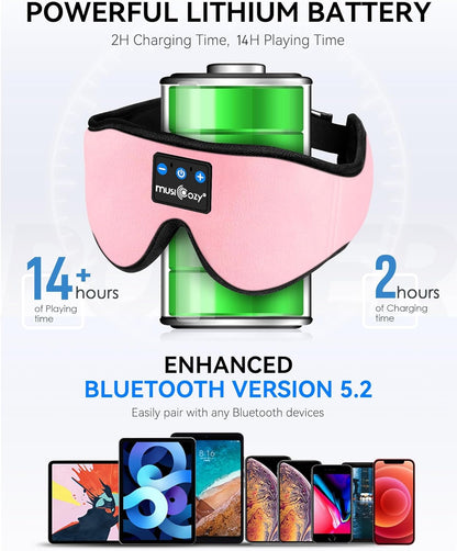 MUSICOZY Sleep Headphones, Bluetooth 5.4 eye mask, ergonomic design, noise reduction, light blocking, comfortable, suitable for side sleepers and those with sleep disorders