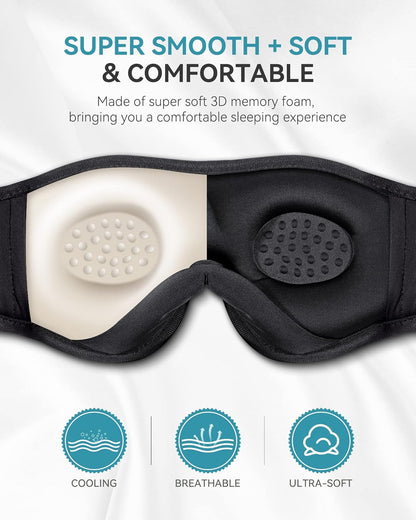 MUSICOZY Wireless Bluetooth 5.2 Sleep Headphones Headband, Music 3D Eye Sleeping Mask Earbuds Built-in Speakers for Side Sleepers Cool Tech Gadgets Unique Gifts, Gray
