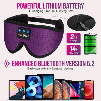 MUSICOZY 3D Bluetooth 5.4 Sleep Headphones, Breathable Wireless Music Eye Mask, Sleeping Headphones with Headband for Side Sleepers, Women, Men, Air Travel, Unique Tech Gifts