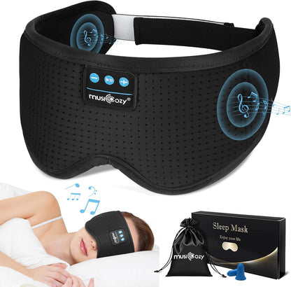 MUSICOZY Sleep Headphones Wireless Mask 3D Sleeping Eye Mask, Music Headband Headphones Sleep Earbuds Earphones for Side Sleeper Sleep Silk Eye Mask Cool Gadget Holiday for Mom Women(Purple+Black)