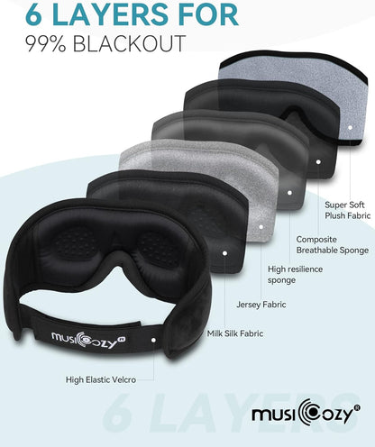 MUSICOZY Wireless Bluetooth 5.2 Sleep Headphones Headband, Music 3D Eye Sleeping Mask Earbuds Built-in Speakers for Side Sleepers Cool Tech Gadgets Unique Gifts, Gray