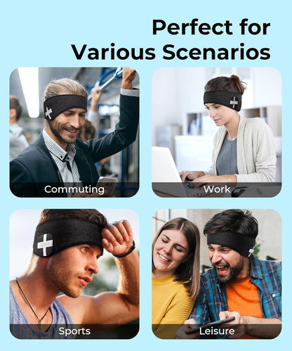 MUSICOZY Bluetooth 5.3 Headband Headphones Built-in ENC Mic, Environmental Noise Reduction Earbuds Earphones for Sports Workout Calling Gaming Running for Women Men Cool Gadgets