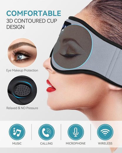 MUSICOZY Wireless Bluetooth 5.2 Sleep Headphones Headband, Music 3D Eye Sleeping Mask Earbuds Built-in Speakers for Side Sleepers Cool Tech Gadgets Unique Gifts, Gray