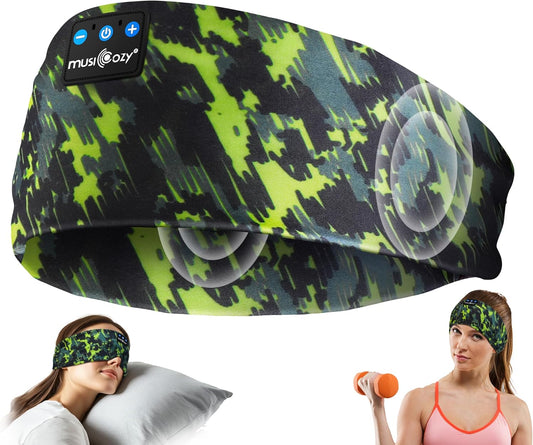 MUSICOZY Sleep Headphones Bluetooth Headband 5.4 Wireless Headband Headphones for Sleeping for Side Sleeper with Ultra-Thin HD Stero Speaker for Workout (Sketch Green)