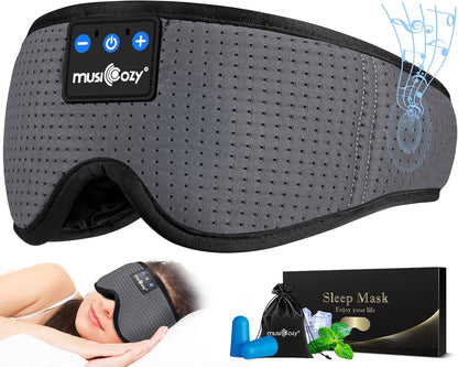 MUSICOZY 3D Bluetooth 5.2 Sleep Headphones, Breathable Wireless Music Eye Mask, Sleeping Headphones with Headband for Side Sleepers, Women, Men, Air Travel, Unique Tech Gifts