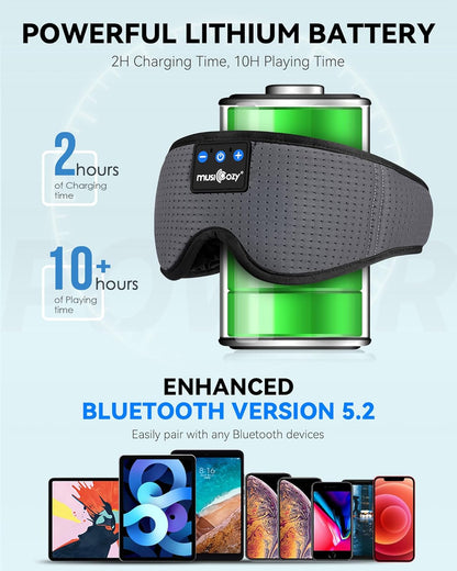 MUSICOZY Sleep Headphones Bluetooth Sleep Eye Mask for Sleeping, Headband Wireless Music Sleeping Masks Headphones, Sleep Earbuds for Side Sleepers Men Women with Speakers Cool Tech Gadgets(Grey)