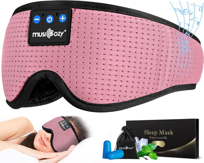 MUSICOZY 3D Bluetooth 5.2 Sleep Headphones, Breathable Wireless Music Eye Mask, Sleeping Headphones with Headband for Side Sleepers, Women, Men, Air Travel, Unique Tech Gifts
