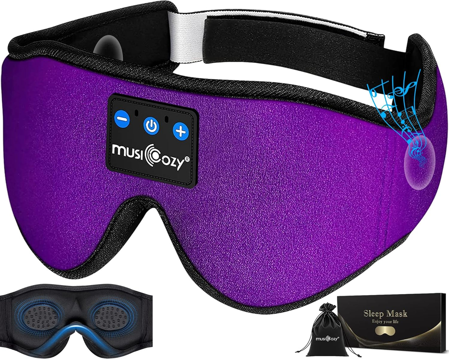 MUSICOZY 3D Bluetooth 5.4 Sleep Headphones, Breathable Wireless Music Eye Mask, Sleeping Headphones with Headband for Side Sleepers, Women, Men, Air Travel, Unique Tech Gifts