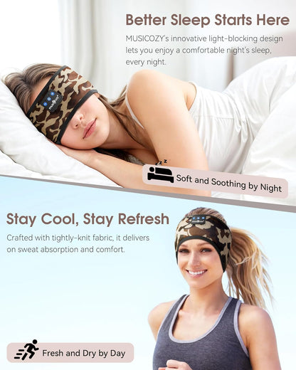 MUSICOZY Sleep Headphones Bluetooth 5.4 Headband, Sports Wireless Earphones Sweat Resistant Earbuds Sleeping Headphone with Ultra-Thin HD Stereo Speaker for Workout Running Cool Gadgets
